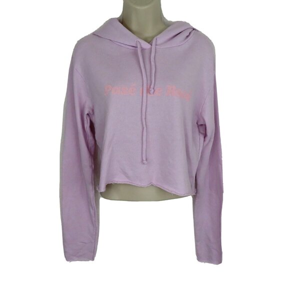 Wildfox Womens Large Pass the Rose Purple Pink Crop Hoodie Pullover Sweatshirt - Picture 10 of 10